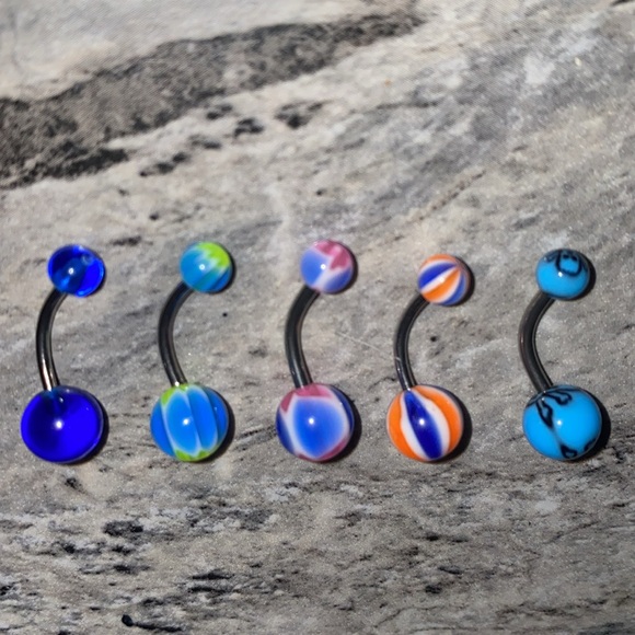 5 Belly Button Ring Set Blue - Picture 3 of 3
